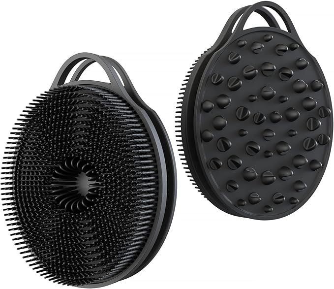 2 in 1 Silicone Body Scrubber, Anti Cellulite Massage Scrubber, Exfoliating Shower Brush for Men & Women, Removes Dead Skin, Reduces Cellulite, Improves Circulation, Fast Dry, Non Slip (1PC, Black)