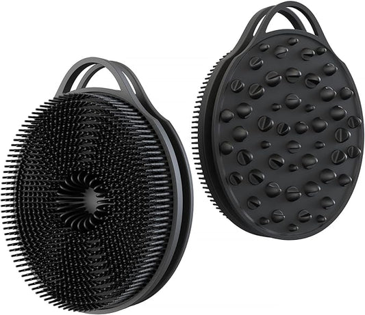 2 in 1 Silicone Body Scrubber, Anti Cellulite Massage Scrubber, Exfoliating Shower Brush for Men & Women, Removes Dead Skin, Reduces Cellulite, Improves Circulation, Fast Dry, Non Slip (1PC, Black)