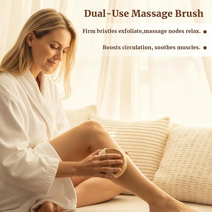 Dry Brush Set-4 Packs Natural Boar Bristle Dry Brushing Body Brush Exfoliating Face, Foot, Bath Brush for Face and Body for Cellulite Lymphatic Drainage(Set A)