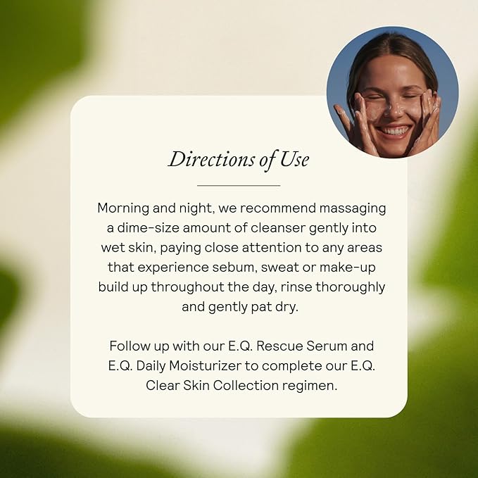 EQ Gentle Cleanser - EGCG + Quercetin - Gentle Face Wash - Cleanse & Purify Skin - For Redness & Blemishes - With Squalene Oil - Lightweight Plant-Based Formula - 4.05 fl oz