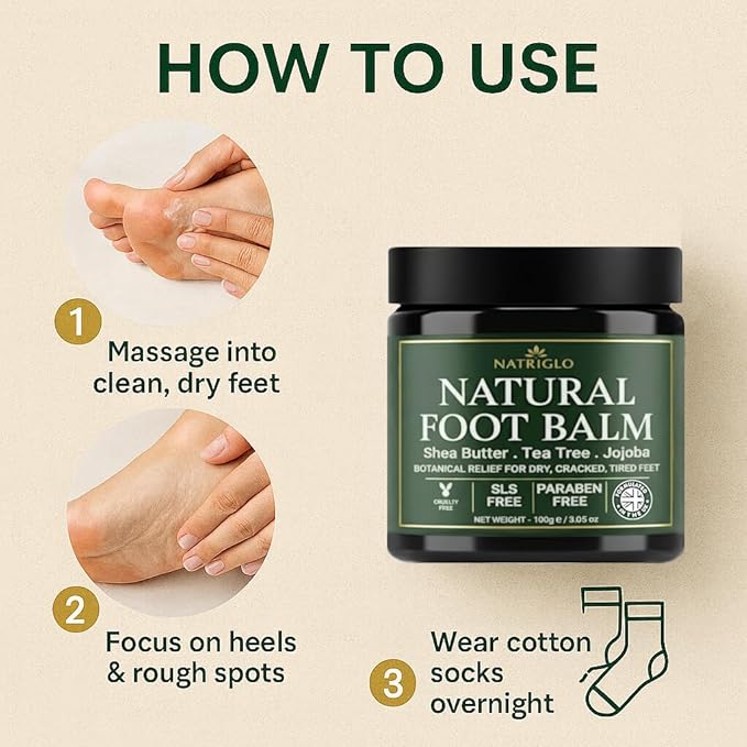 Organic Tea Tree Foot Balm for Dry Cracked Feet & Heels - Intensive Callus Remover & Foot Repair Cream with Shea Butter - Moisturizer for Rough Hard Skin & Cracked Heel Treatment for Men & Women