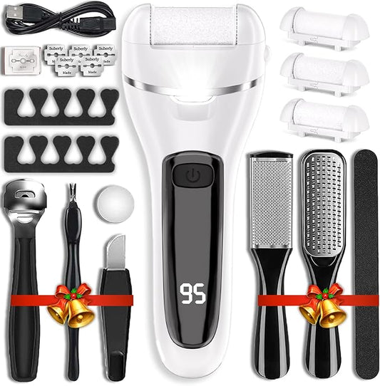 Wea&Hea Electric Callus Remover for Feet with 3 Roller Heads 2 Speed Rechargeable Waterproof Professional Pedicure Kit 17 in 1 Foot File Tools Perfect for Dead Hard Cracked Dry Skin