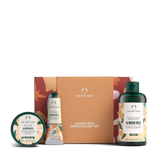 The Body Shop Almond Milk Essentials Gift Set - 3 Piece Set, Includes Shower Gel, Body Yogurt, Hand Cream, Vegan