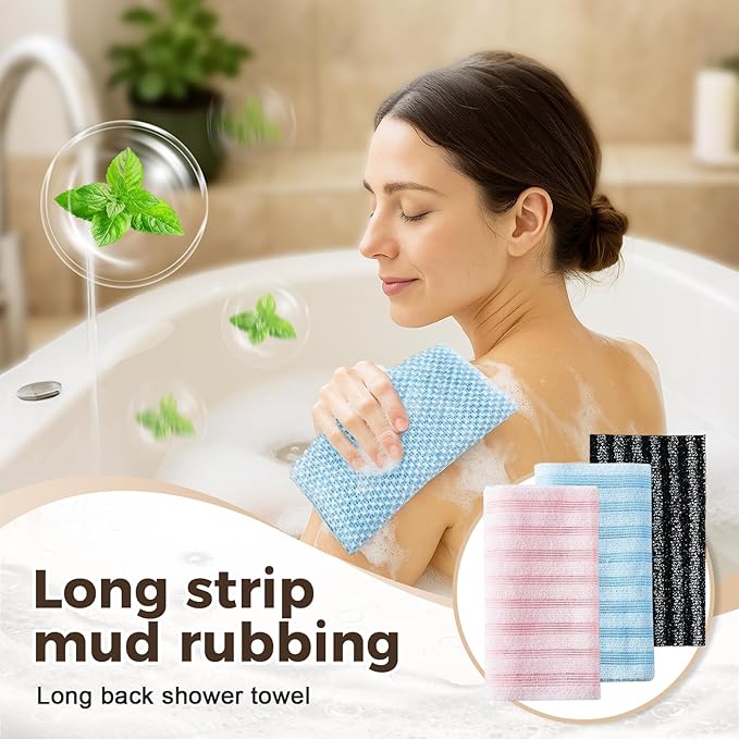 Exfoliating Shower Towel, 2026 New Scrub Wash Back Bath Cloth for Body & Face, Reusable Exfoliating Back Scrubber for Women Men, Quick-Drying Durable Bath Cloth for Smooth Skin (2PCS-A)