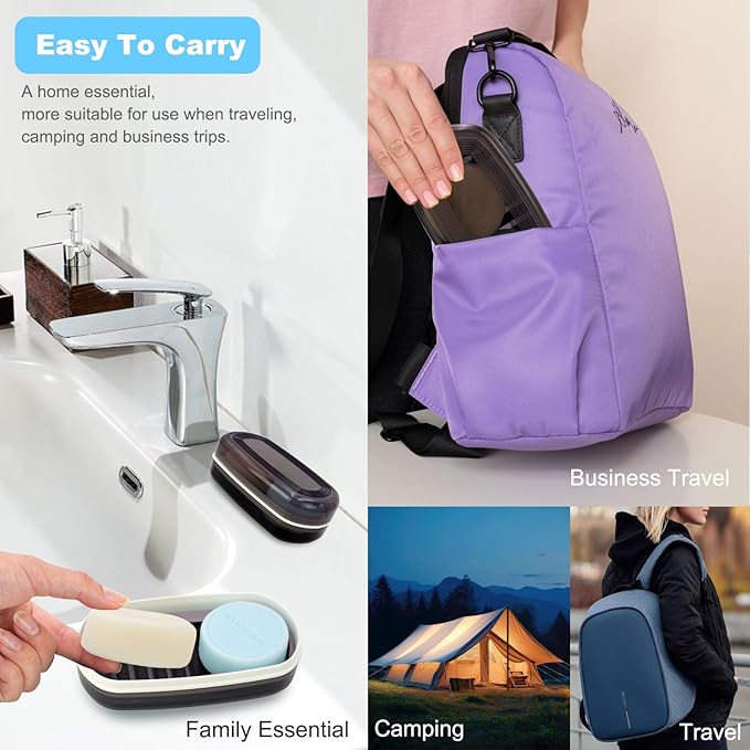 Solid Shampoo Bar Holder, Large Bar Soap Holder, Travel Soap Container, Soap Box with Draining Layer, Soap Case for Bathroom, Traveling, Gym, Camping (Black Style-1-Large)