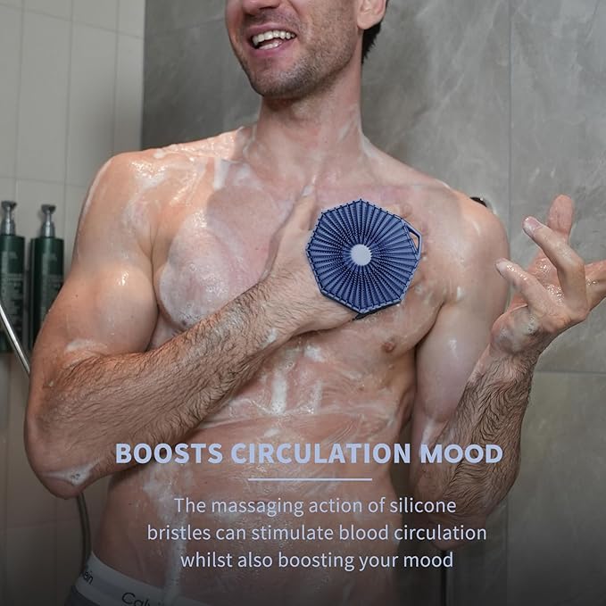 iTOKGOK® 2-in-1 Silver-Infused Silicone Body Scrubber, Double-Sided Design Body Brush Body Scrubber Exfoliating Body Brushes for Sensitive Skin for Showering, Silicone Loofah - Blue