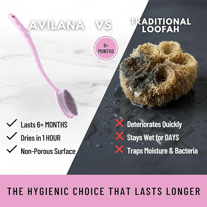 Long Handle Back Scrubber for Shower - 19 inch Extended Reach Silicone Body Brush - Avilana Bath Scrubber Extended Reach Tool - Easy Grip Body Wash Brush Gift