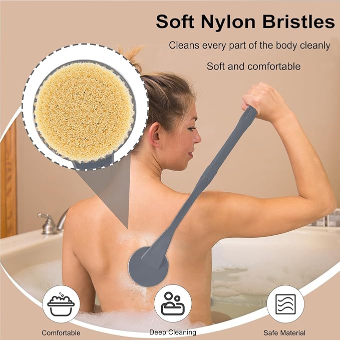 Back Scrubber for Shower,20.5" Long Handle Shower Brush for Body for Deep Clean,Back Brush for Shower for Men Women(Grey)