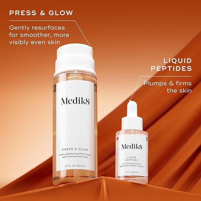 Medik8 Luminous Lift Kit - Face Toner for Women and Men - Peptide Face Serum - Age-Defying Serum - Hydrating Toner for Refreshed Skin - 2 pc