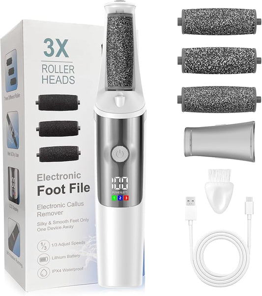 Electric Foot Callus Remover, Rechargeable Electronic Foot File Foot Scrubber Pedicure Kits, Professional Pedicure Tools Smooth Pedicure Wand, Foot Care for Dead Skin Ideal Gift, 3 Rollers,3 Speeds