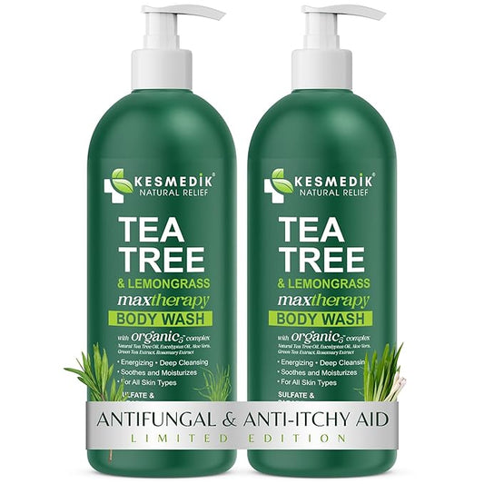 Tea Tree Lemongrass Body Wash MaxTherapy, Itchy Skin Relief, Antifungal Defense, Fights Body Odor, Soothes Jock Itch & Athlete's Foot, Intimate Wash, Men & Women, 2-Pack, Limited Edition