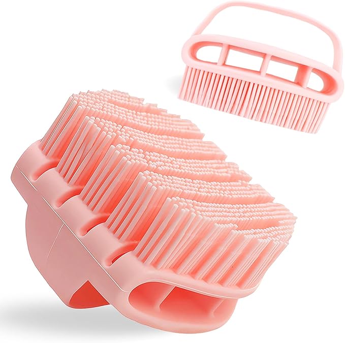 Silicone Body Scrubber with Handle - Exfoliating Shower Brush for Men & Women, Travel-Friendly & Quick-Dry, Soft Silicone Loofah Alternative for All Skin Types (Pink)