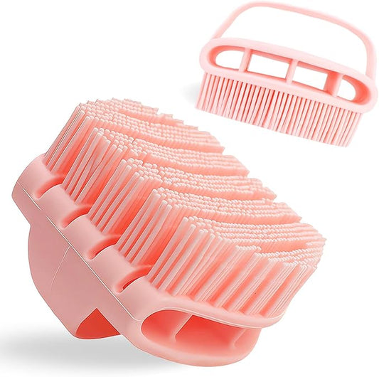 Silicone Body Scrubber with Handle - Exfoliating Shower Brush for Men & Women, Travel-Friendly & Quick-Dry, Soft Silicone Loofah Alternative for All Skin Types (Pink)