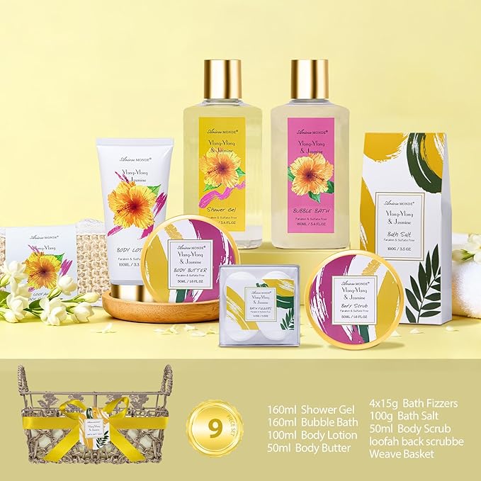 Gift Set for Women, Bath Sets for Women Gift, 9Pcs Relaxing Spa Gift Basket for Women Includes Bubble Bath, Shower Gel, Body Lotion, Birthday Spa Gifts, Mothers Day Gifts for Mom