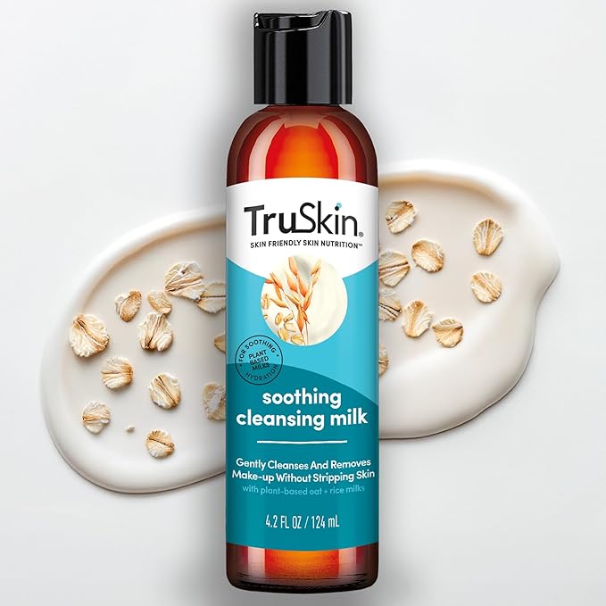 TruSkin Soothing Cleansing Milk - Gentle Facial Cleanser with Rice & Oat Milk, Hyaluronic Acid - Removes Make-Up Without Stripping Sensitive Skin