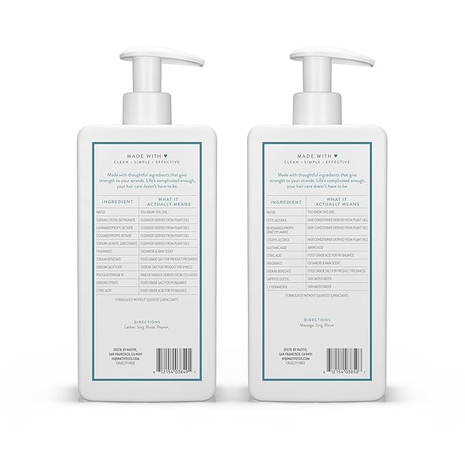 Native Cashmere & Rain Shampoo and Conditioner Contain Naturally Derived Ingredients | All Hair Types, Color & Treated, Fine to Dry Damaged, Sulfate & Dye Free - 2-Pack