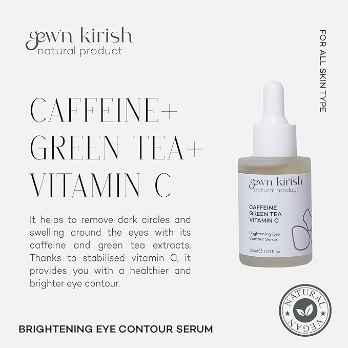 GEW’N KIRISH Dark Circles Under Eye Treatment – Caffeine, Green Tea & Vitamin C Serum for Puffiness, Fine Lines & Brightening, Lightweight Eye & Face Contour Care, 30 ml (1.01 fl oz)