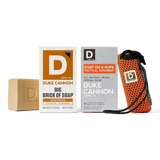 Duke Cannon Supply Co. Tactical Scrubber + Sawtooth Men's Brick of Soap - U.S. Military-Grade Soap Pouch - Dual-Mesh - Sawtooth, 10 oz