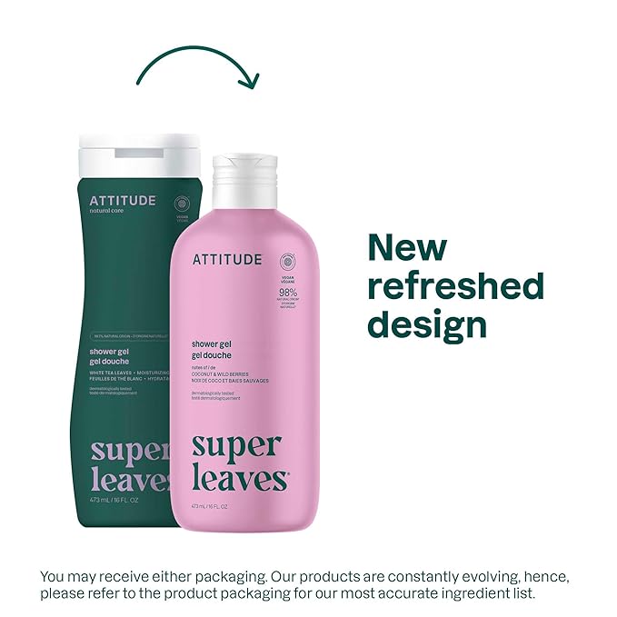 ATTITUDE Body Wash, EWG Verified Shower Gel, Dermatologically Tested, Plant and Mineral-Based, Vegan Personal Care Products, Coconut & Wild Berries, 16 Fl Oz (Pack of 6)