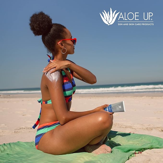Aloe Up Sport Sunscreen Lotion SPF 50 - Broad Spectrum UVA/UVB Sunscreen Protector for Face and Body - With Hydrating Aloe Vera Gel - Non-Greasy - No White Cast - Reef Safe - Fragrance-Free - 3 Oz