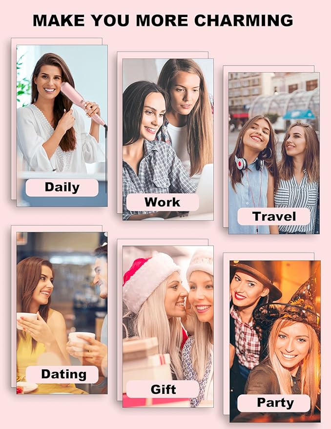 LANDOT Rose Gold Hair Straightener Brush - Elegant Gift for Women, Ionic Ceramic Straightening Brush for Smooth & Shiny Hair, Dual Voltage with 12 Adjustable Heat Settings 250°F-450°F