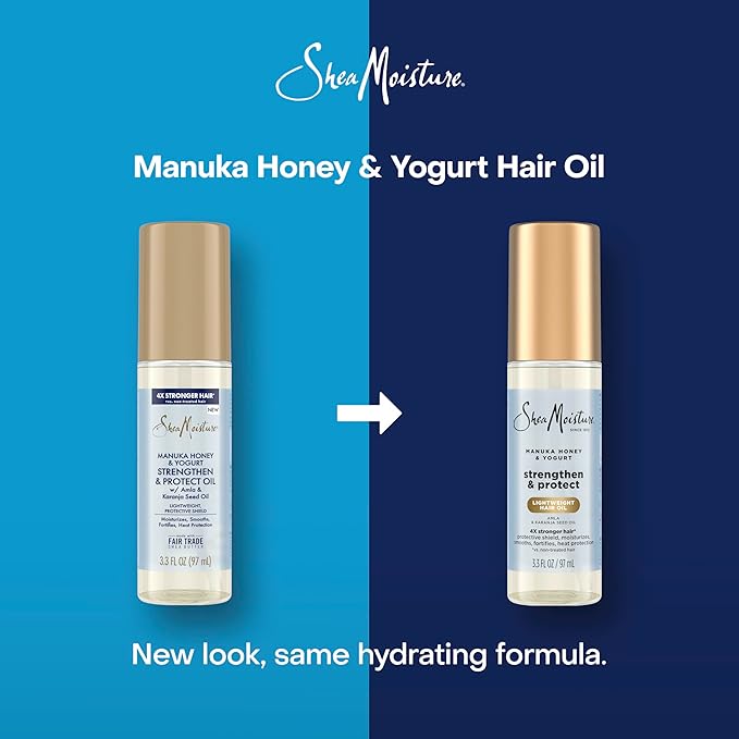 SheaMoisture Strengthen & Protect Hair Oil Manuka Honey & Yogurt Reduces Heat Damage and Protects Hair with an Amla Oil and Manuka Honey Infused Lightweight Formula 3.3fl oz