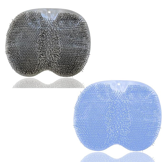 Shower Foot and Back Scrubber Mat,Wall Mounted Shower Foot Scrubber with Suction Cups,Exfoliating Silicone Massage Foot Cleaner for Shower(Grey&Blue)