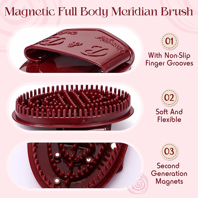 2 Pcs Meridian Massage Brush Magnetic Full Body Meridian Brush Beauty Salon Massage Tools for Full Body SPA Massager Relaxation(Brown)