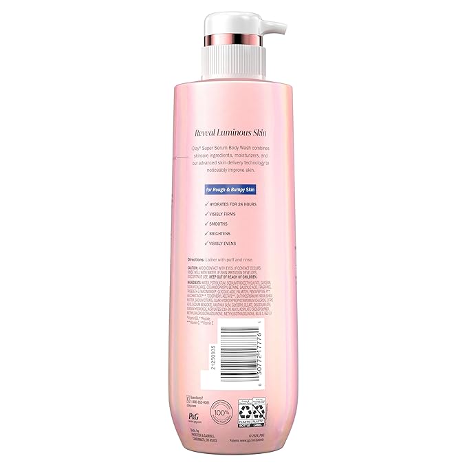 Olay Super Serum Body Wash for Rough & Bumpy Skin, Hydrating & Renewing Serum Complex with Exfoliating Minerals for Luminous Skin, 18.5 fl oz