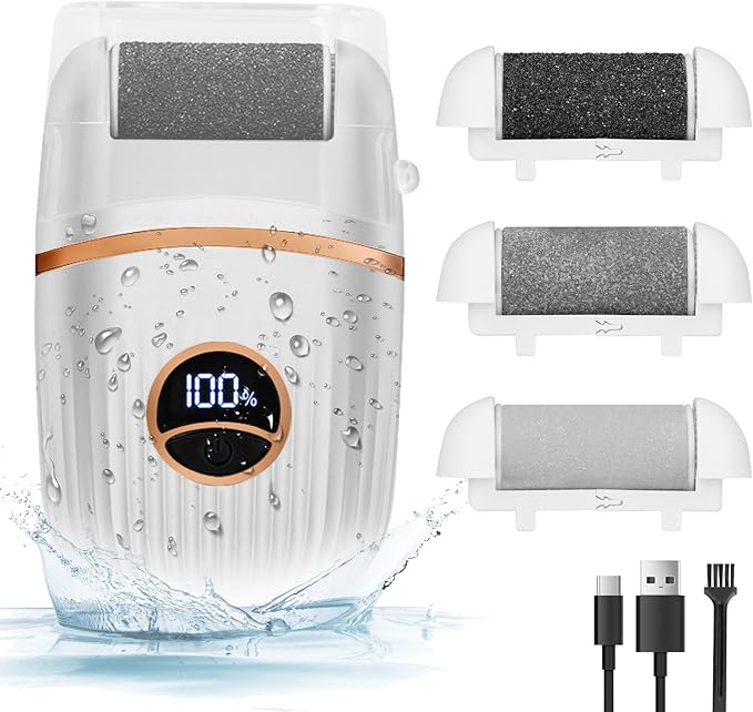 Electric Foot File and Callus Remover, Rechargeable Pedicure Device with Multiple Heads for Dry Rough Feet Care, Home Use Foot Grinder Tool