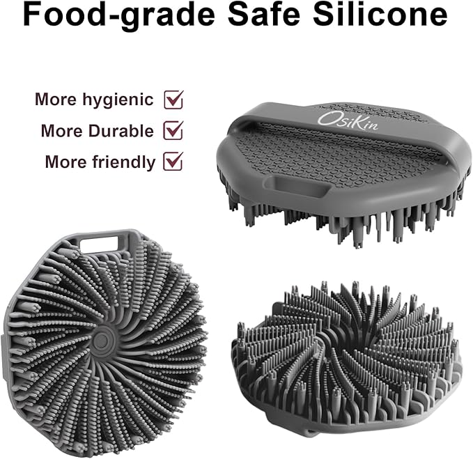Silicone Body Scrubber Shower Brush, Exfoliating Body Wash Scrubbers for All Skin Types, Ergonomic No-Slip Handle, Exfoliation & Gentle Massage,Body Brush for Showering with Hanging Hole(Gray)