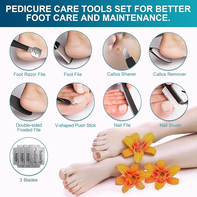 Electric Callus Remover for Feet Rechargeable Portable Electronic Foot File Pedicure Tools 16 in 1 Foot Callus Remover Kit Foot Scrubber to Remove Dead Skin (Blue)