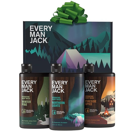 Every Man Jack Mens Body Wash Gift Set - 3 Invigorating Winter Scents - Deeply Cleans, Hydrates with Naturally Derived Ingredients - 13.5 oz (3 pack)