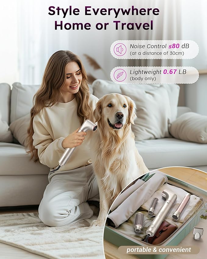 Deluxe 8-in-1 Air Styler Pro 2025 by Rylena, Hair Dryer Brush for Fast Drying, Auto Curling, Smoothing&Volumizing, 8 Attachable Heads, 110,000 RPM High-Speed Multi Styler, 600M Ionic Care, Stone