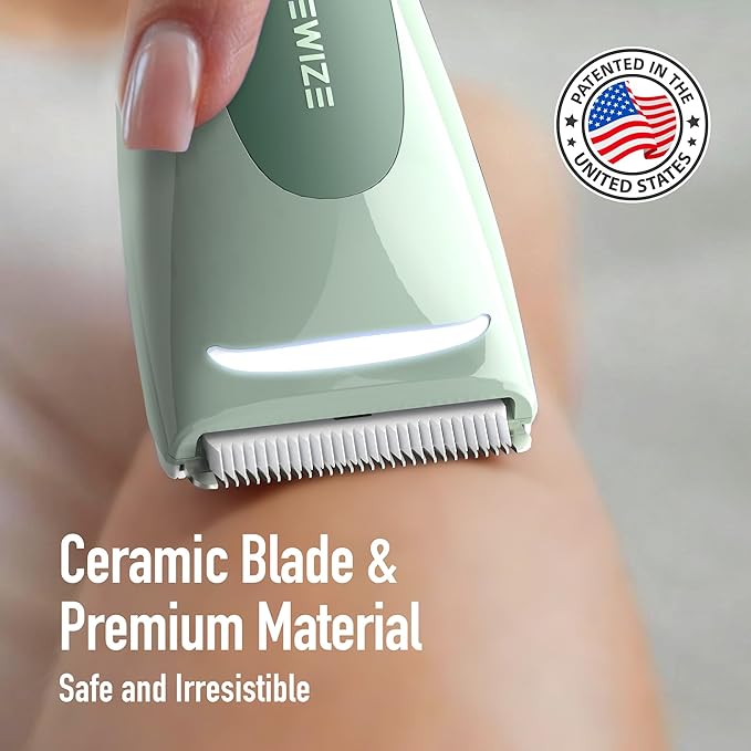 BAREWlZE Bikini Trimmer for Women, Pubic Hair Trimmer | LED Light, IPX7 Waterproof, USB-C Rechargeable, Replaceable Ceramic Blade | Electric Razors for Women, Electric Body Hair Shaver (Mint Oasis)