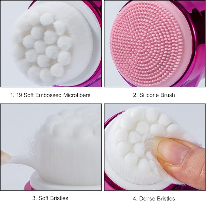 Face Brush 2 in 1, Silicone Facial Cleansing Exfoliating Brush Soft Bristles Pore Deep Cleansing Manual Dual Face Wash Scrub Brush for Massaging, Makeup Skincare Removal, Gradient Purple Blue