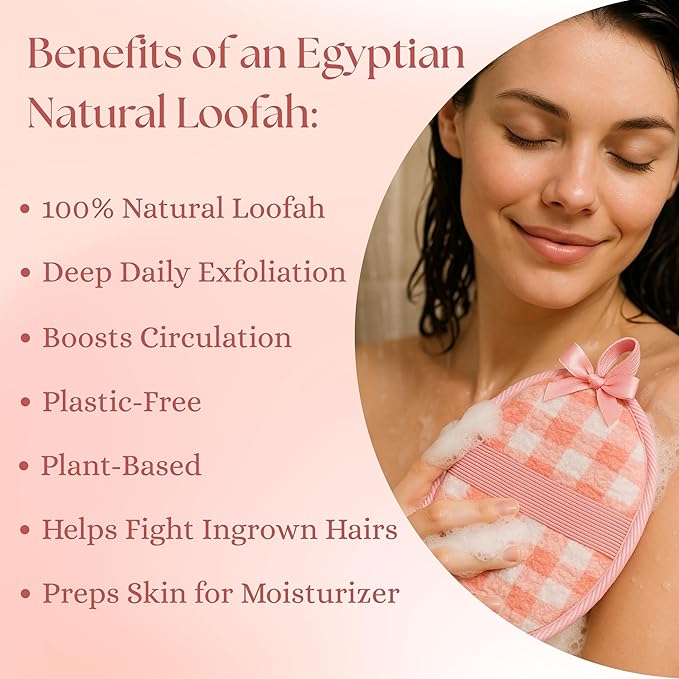 Natural Loofah Exfoliating Body Scrubber for Women Made with Natural Egyptian Loofa Sponge, Bath Shower Luffa lufa for face and Body. exfoliator Scrub Pads