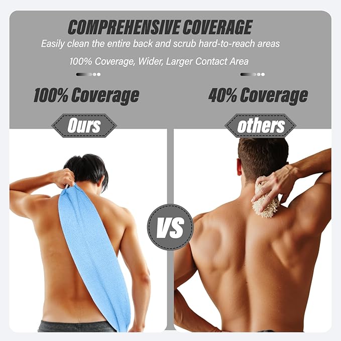 Inmorven Exfoliating Back Scrubber with Handles, Nylon Back Exfoliator, Two Sides Stretchable Pull Strap Shower Deep Cleans Skin Massages Invigorating Blood Circulation for Women Men Body (Bule)