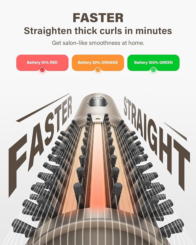 Cordless Hair Straightener Brush, 2 in 1 Curling & Straightening Brush with 200 Million Negative Ions, Mini Travel Hot Straightener Comb for Women, Fast Heating & Dual Voltage