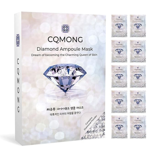 Diamond Ampoule Sheet Mask (30g x 10pcs), Korean Face Facial Masks, Glossy & Elastic Skin, Hydrating, Soothing, Nourishing, Collagen & Hyaluronic Acid, Smooth Sheet