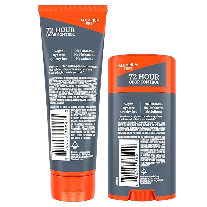 Mando Whole Body Deodorant - Invisible Cream Tube and Solid Stick - 72 Hour Odor Control - Aluminum Free, Baking Soda Free, Skin Safe - 3.0 Ounce Tube and 2.6 Ounce Solid Stick Bundle - Mt Fuji