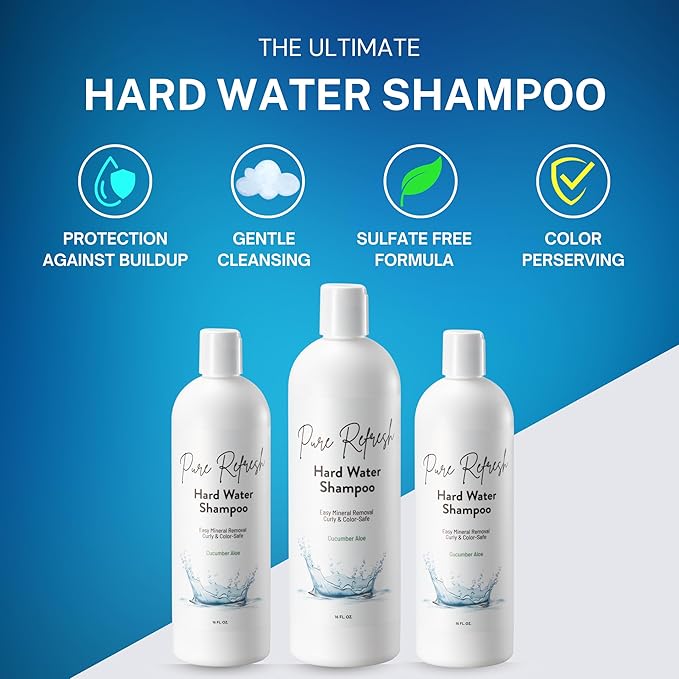 Pure Refresh Hard Water Shampoo – Deep Cleansing Hair Treatment for Well Water, Gently Removes Mineral Buildup, Clarifying & Color-Safe, Made in USA (16oz)