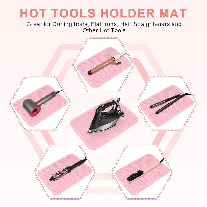 AMIJEAL Oversize Silicone Heat Resistant Mat for Hair Tools, Curling Iron Flat Iron Hair Straightener Holder Mat, Portable Hot Tools Cover Pad for Travel Vanity Salon(14.2" x 11.0")