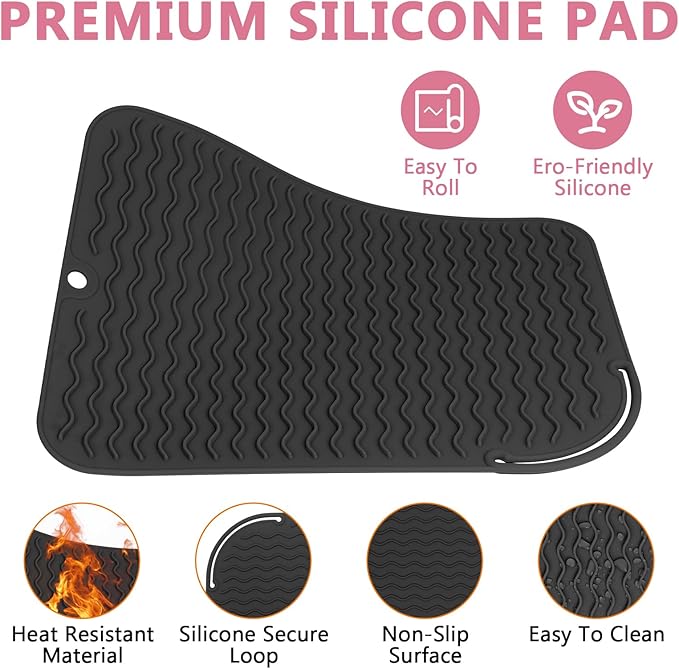 Larger Size Silicone Heat Resistant Mat for Curling Irons, Flat Irons, Hair Straightener and Other Hair Styling Tools, Portable Hot Tools Pad Cover for Travel Vanity Salon(12.0" x 9.0")