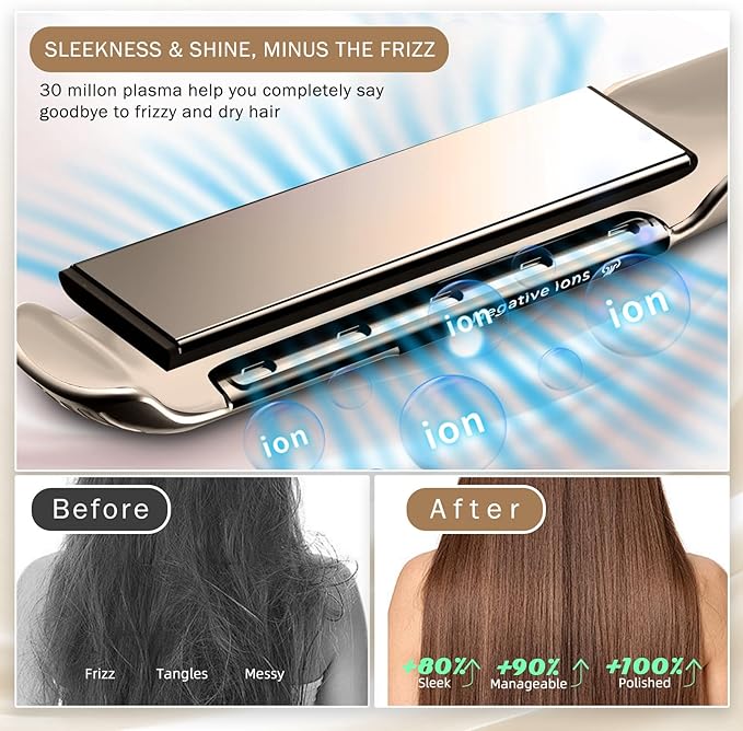 RUCHA 1 Inch Flat Iron Hair Straightener, 30S Fast Heating Ceramic Hair Straighteners for Women, Plasma Ions Hair Straightener and Curler Get Frizz-Free, Mini Hair Straighteners for Travel, Gold