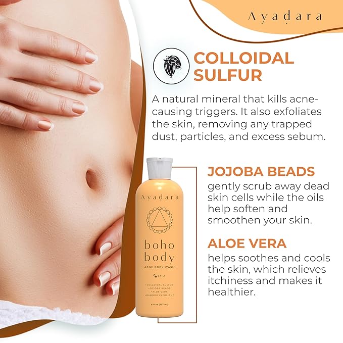 Boho Body Acne Body Wash, 8oz, Back Acne, Body Wash With Hydrating Aloe Vera that Hydrates Skin, Wash for Sensitive Skin Men and Women, 50+ Uses