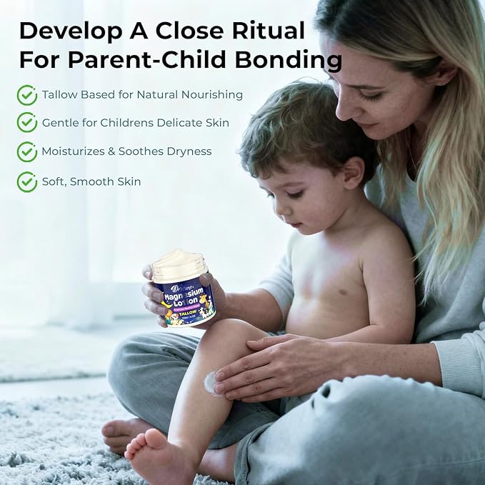 Magnesium Lotion for Kids – Coconut Scented Topical Magnesium Chloride Body Lotion for Improve Sleep & Leg Muscle Relief & Relax Mood, Juniors Bedtime Coconut Sleep Lotion Infused with Tallow