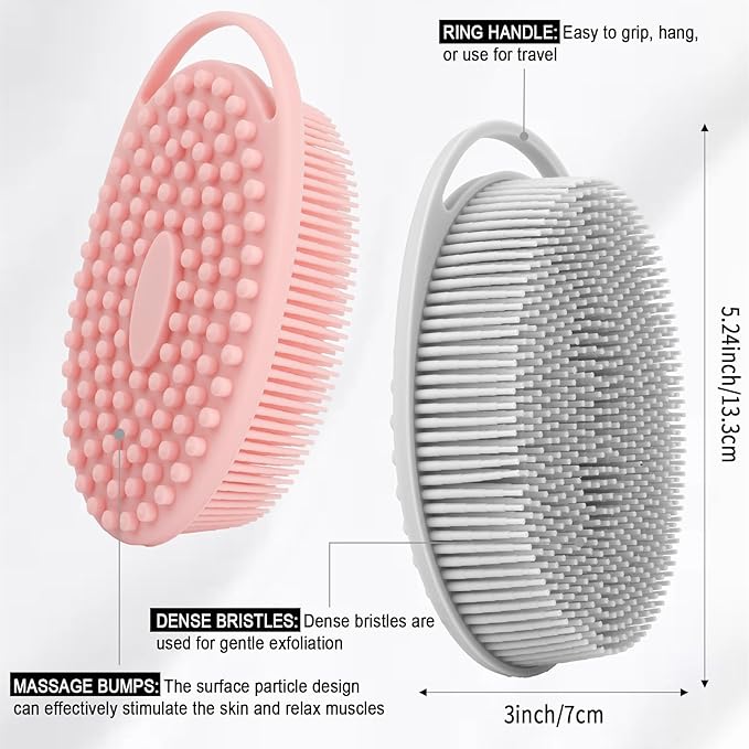 Soft Silicone Body Scrubber, 2 PCS Exfoliating Silicone Loofah, Body Scrubber Shower Brush Exfoliating and Massage 2 in 1, Bath Shower Brush for Cleaning Sensitive Skin Kids Women Men, Lather Well