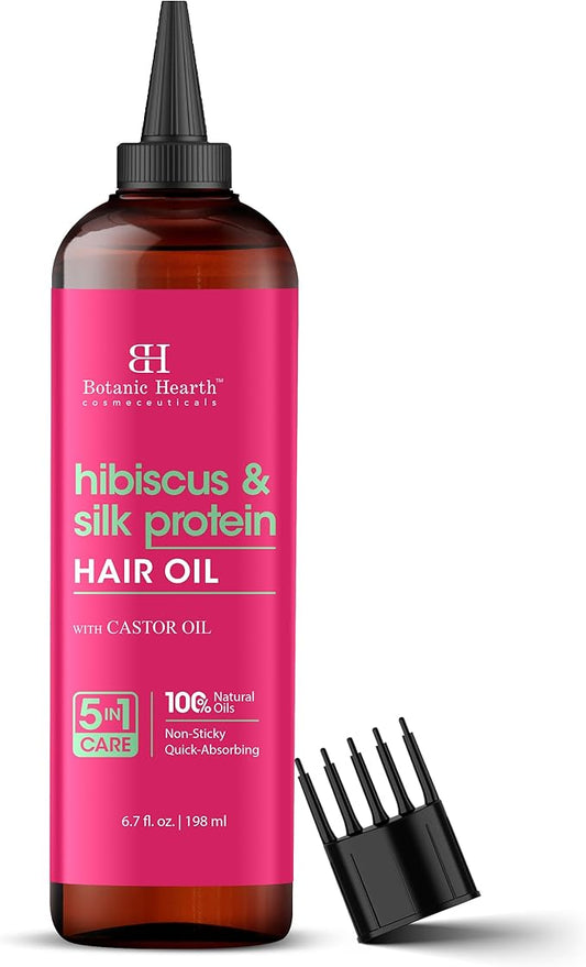 Botanic Hearth Hibiscus & Silk Protein Hair Oil (6.7 Fl Oz) |Nourishing and Strengthening Hair Treatment for Thicker, Healthier|Looking Hair | Paraben Free | Suitable for All Hair Types