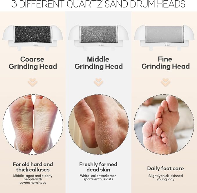 Electric Foot File and Callus Remover, Rechargeable Pedicure Device with Multiple Heads for Dry Rough Feet Care, Home Use Foot Grinder Tool